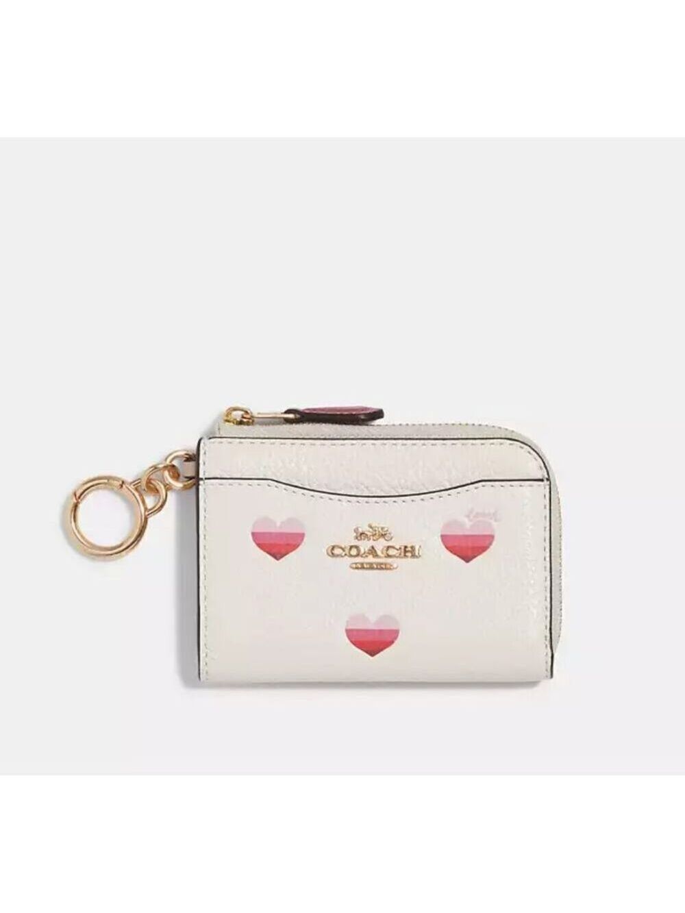 COACH ZIP CARD CASE L STRIPE HEART PRINT